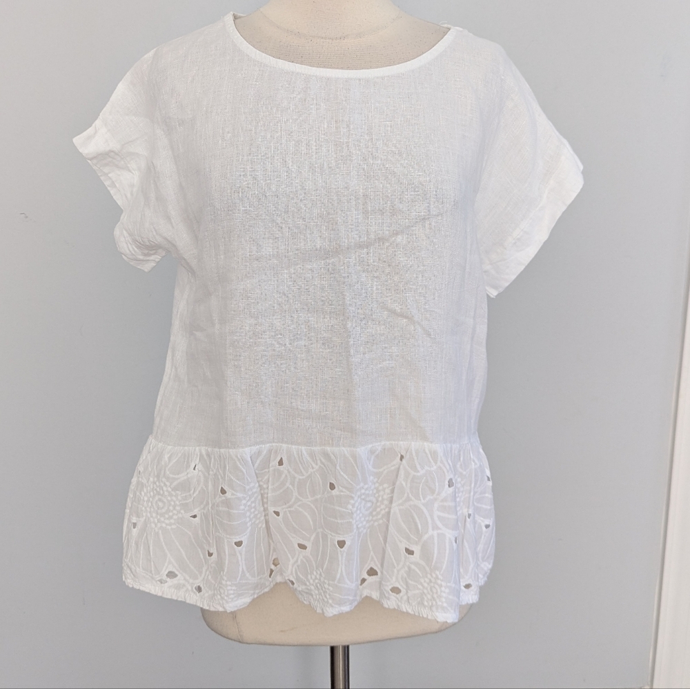 Women's Terzo Millennio Small White Linen Oversized Peplum Lace Trim